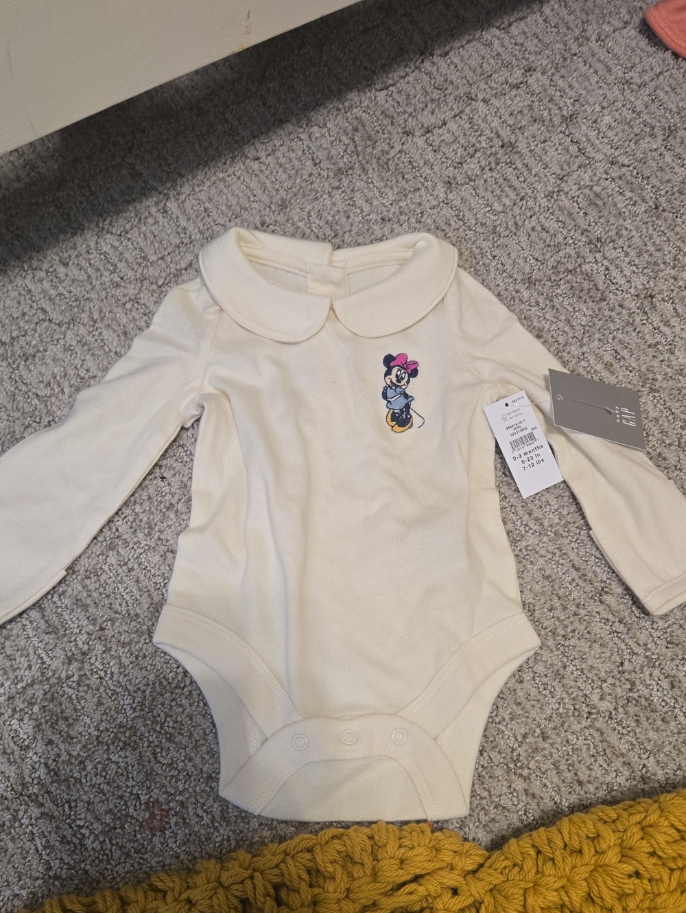 GAP Cream Long-Sleeve Baby Bodysuit with Minnie Mouse